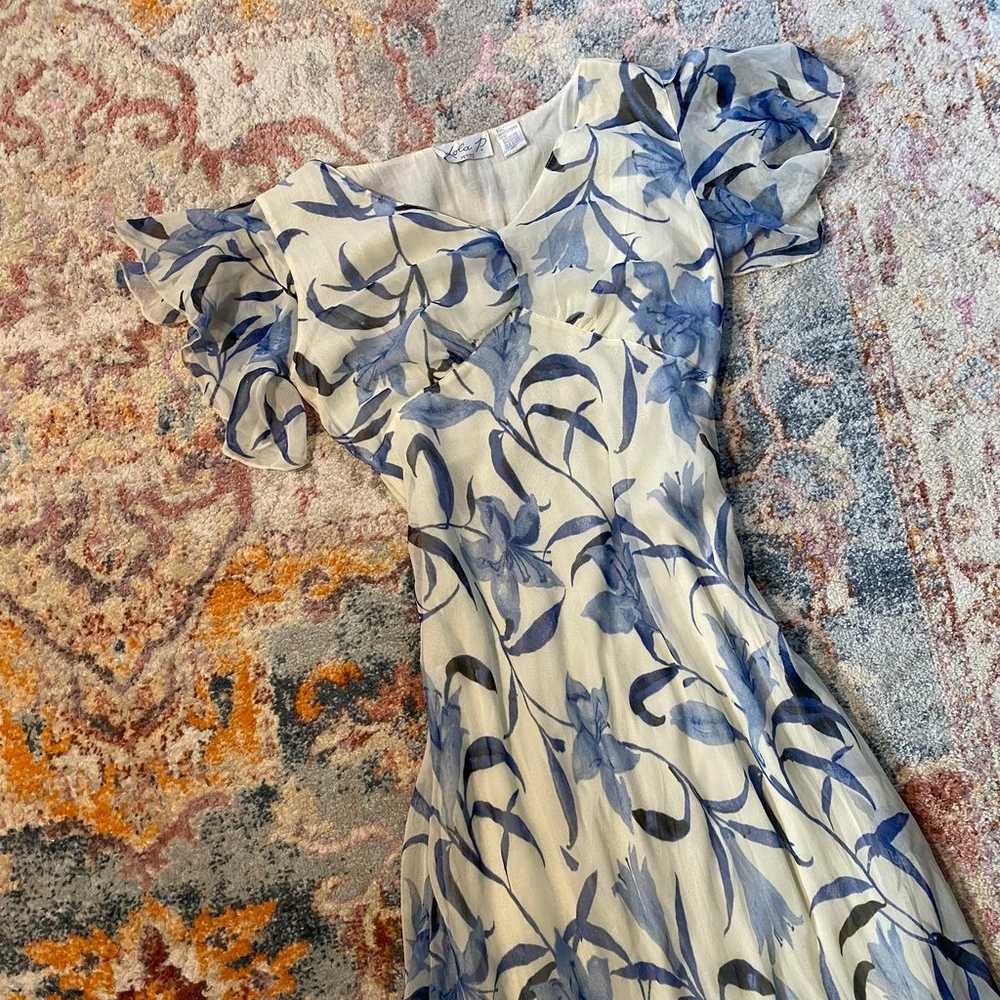 Vintage 90s white and blue floral maxi dress - image 3