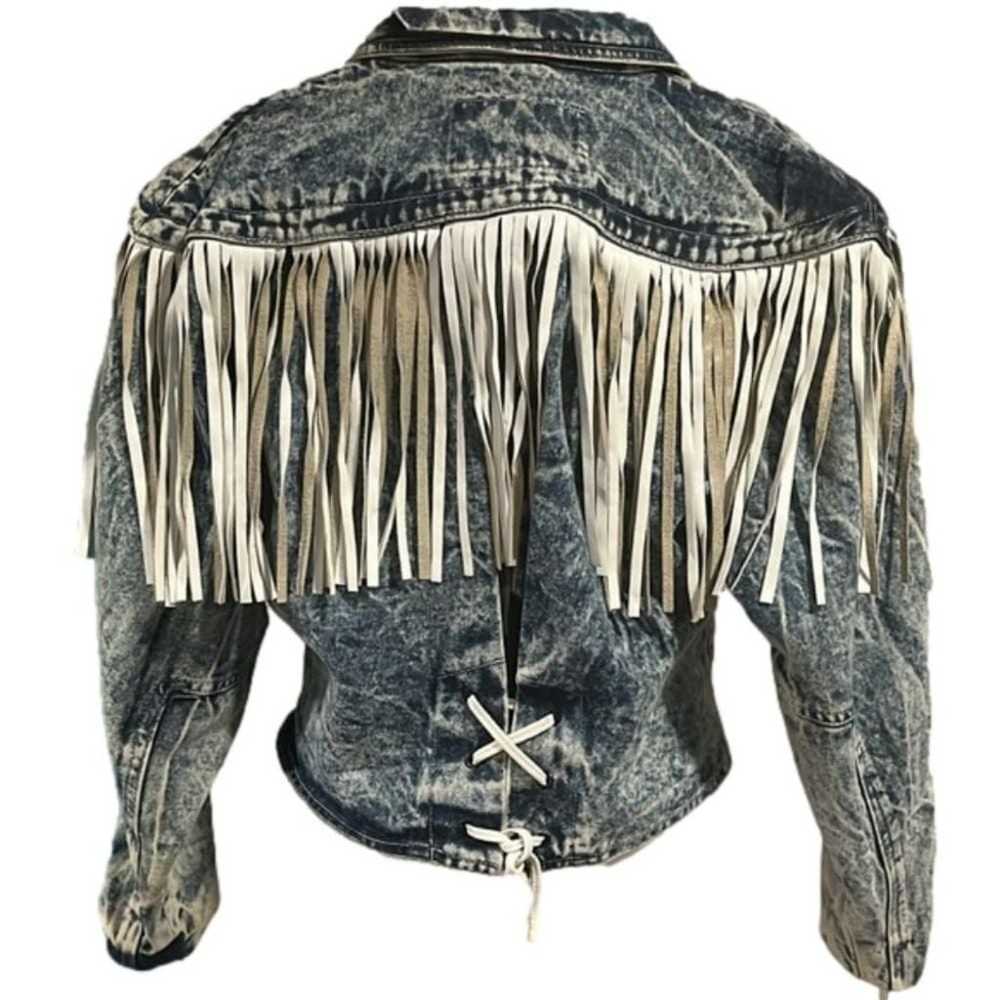 Vintage Winlit Acid Washed Denim Jacket Leather F… - image 3