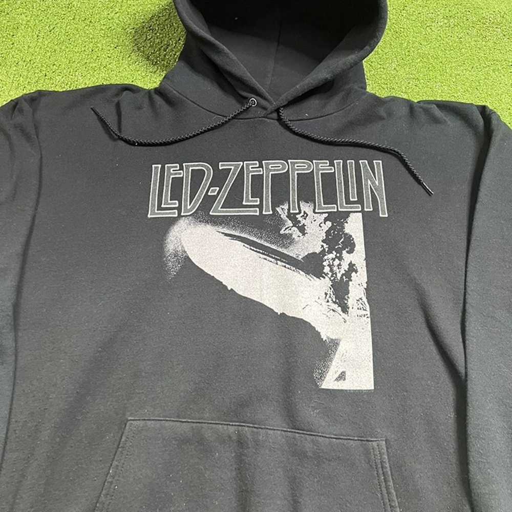 vintage led zeppelin faded black rock band hoodie - image 2