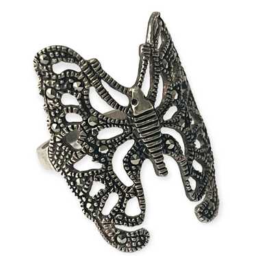 Vintage Marcasite Butterly Ring Sz 9 925 Sterling 