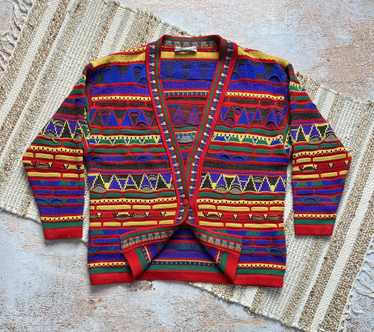 Cosby Coogi 80s Inspired Geo Aztec Multicolor Knit top Sweater Large