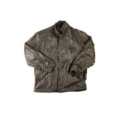 Vintage Leather Jacket Full Zip Collared Large Bl… - image 1