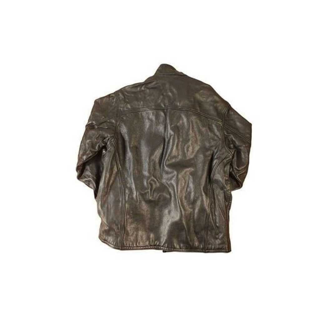 Vintage Leather Jacket Full Zip Collared Large Bl… - image 2
