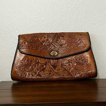 Vintage tooled leather clutch - image 1