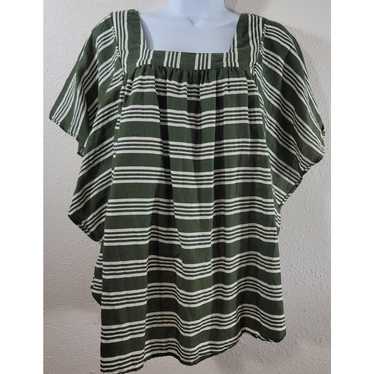 Other Time & Tru Green White Stripe Flowy Sleeves… - image 1