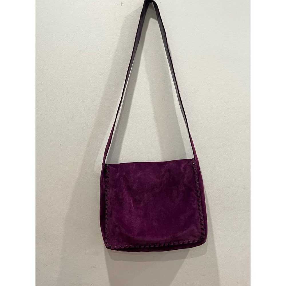 Neiman Marcus Purple Suede/Leather Messenger Bag … - image 2