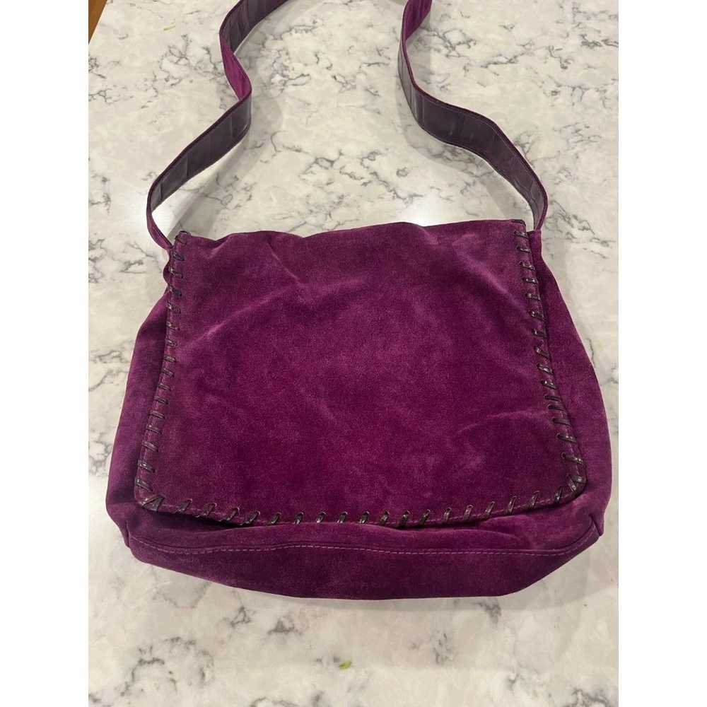 Neiman Marcus Purple Suede/Leather Messenger Bag … - image 5
