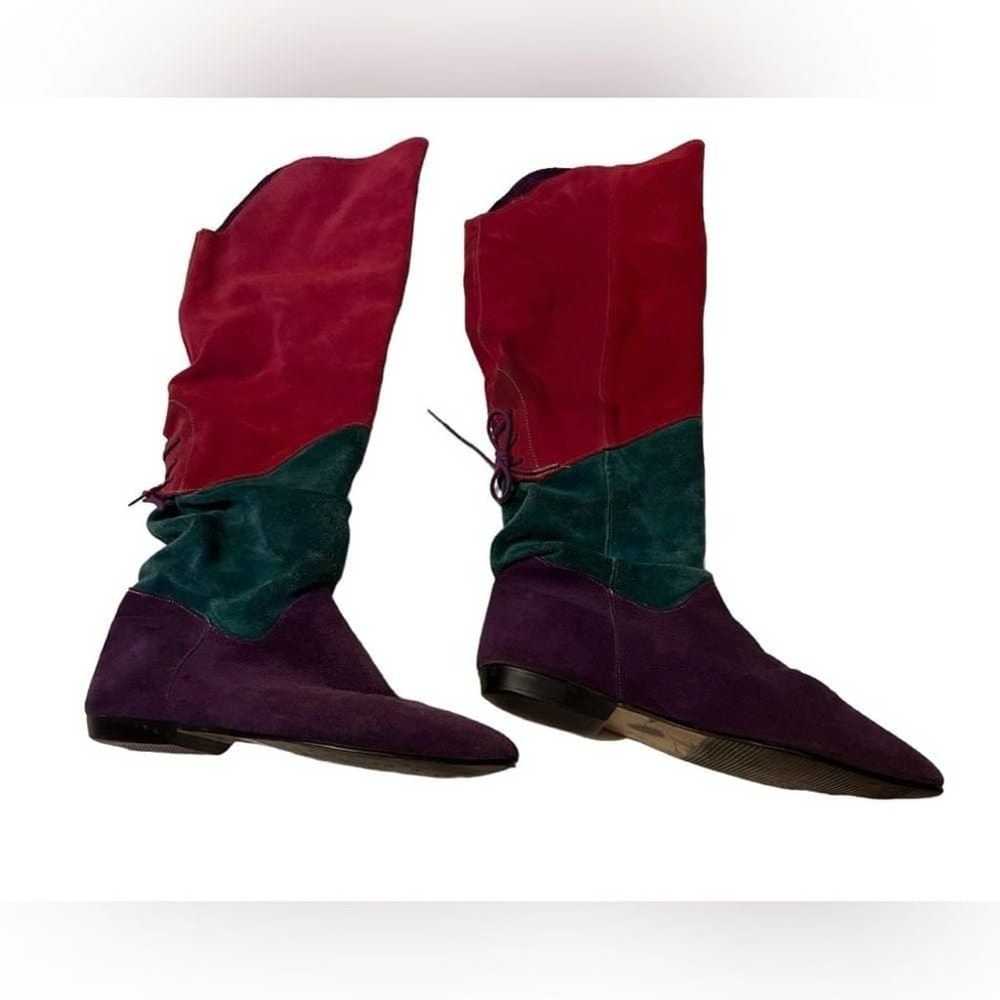 80s Suede Knee High Flat Tri Color Boots Size 7 - image 1