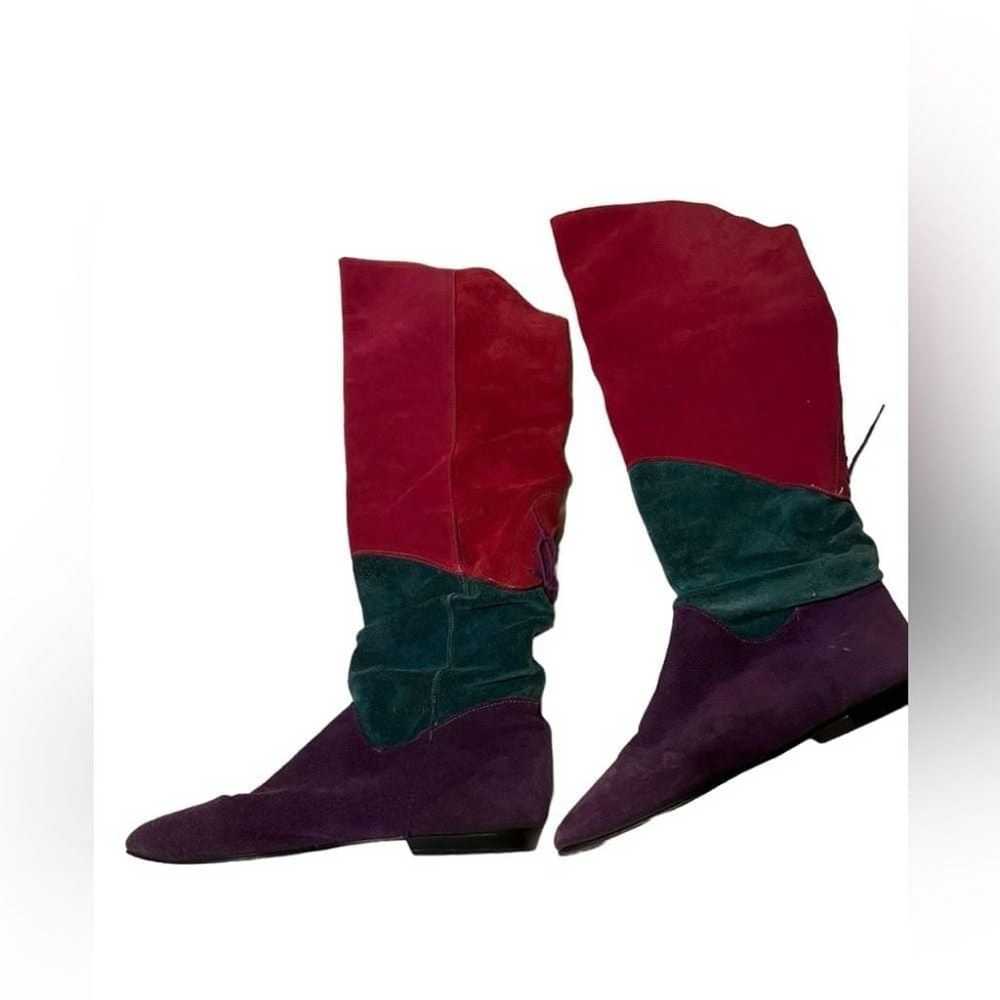 80s Suede Knee High Flat Tri Color Boots Size 7 - image 2