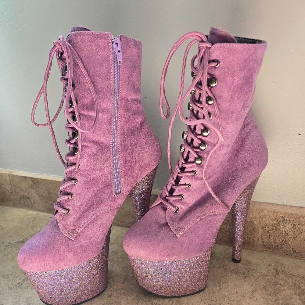 Light purple glitter 7-inch pleaser boots size 8 - image 1