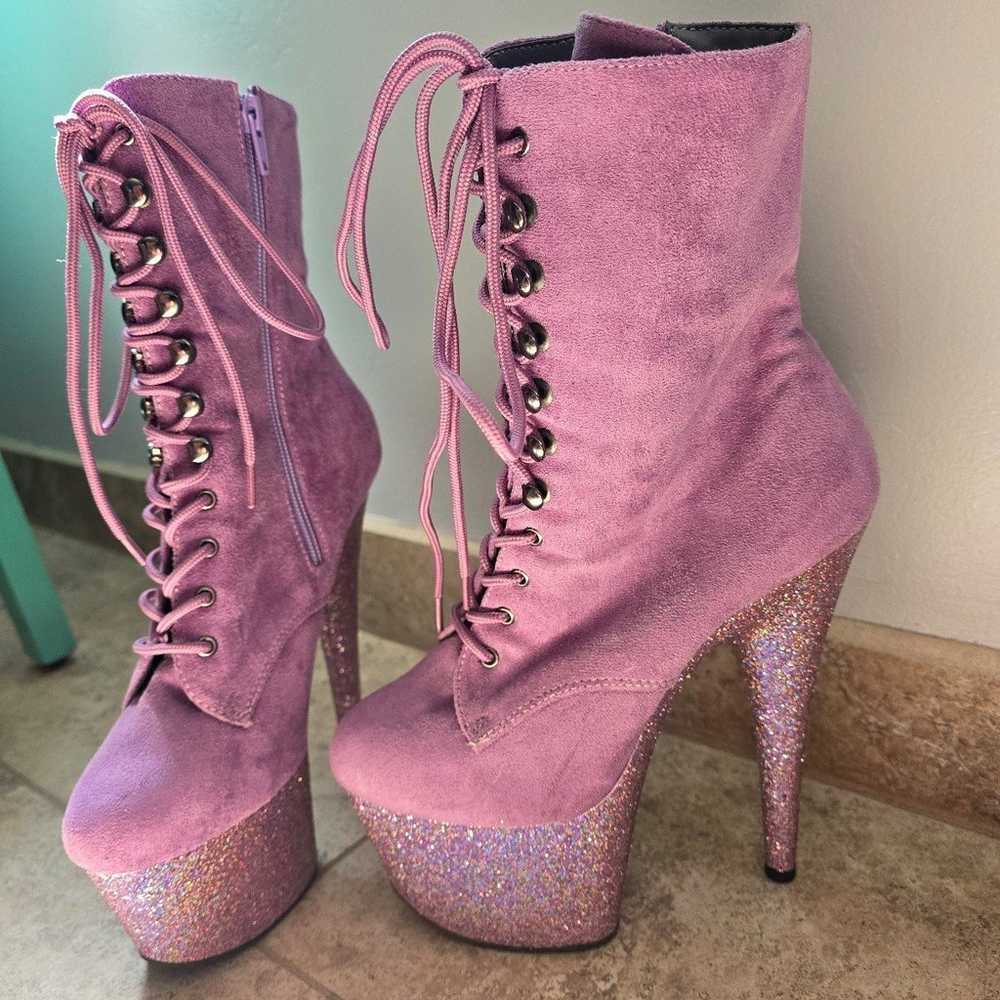Light purple glitter 7-inch pleaser boots size 8 - image 5