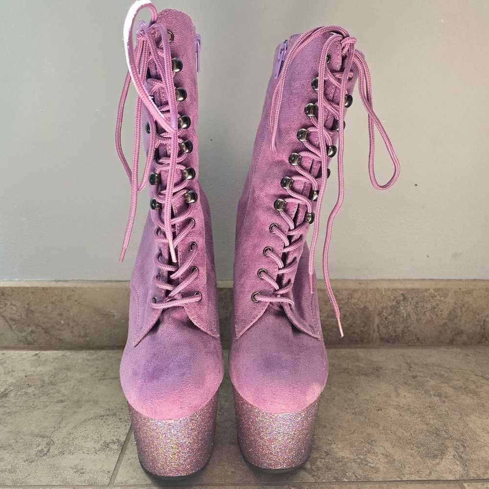 Light purple glitter 7-inch pleaser boots size 8 - image 6