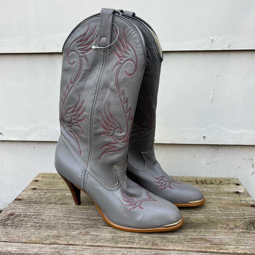 Vintage 80s Acme Gray High Heeled Cowgirl Western… - image 1