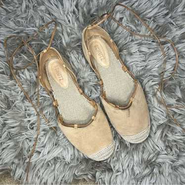 Schutz nude neutral espadrille lace up sandal wome
