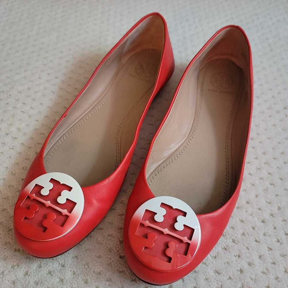 Tory Burch Chelsea Ombre Logo Red Ballet Flats 8.5 - image 1