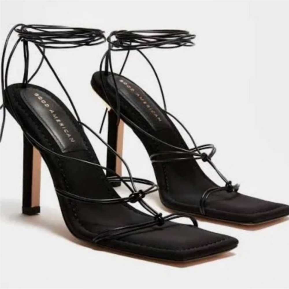 Good American Black Strappy Neoprene Heels 9 - image 1
