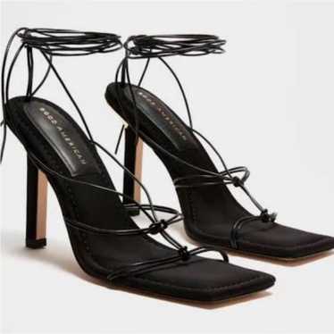Good American Black Strappy Neoprene Heels 9
