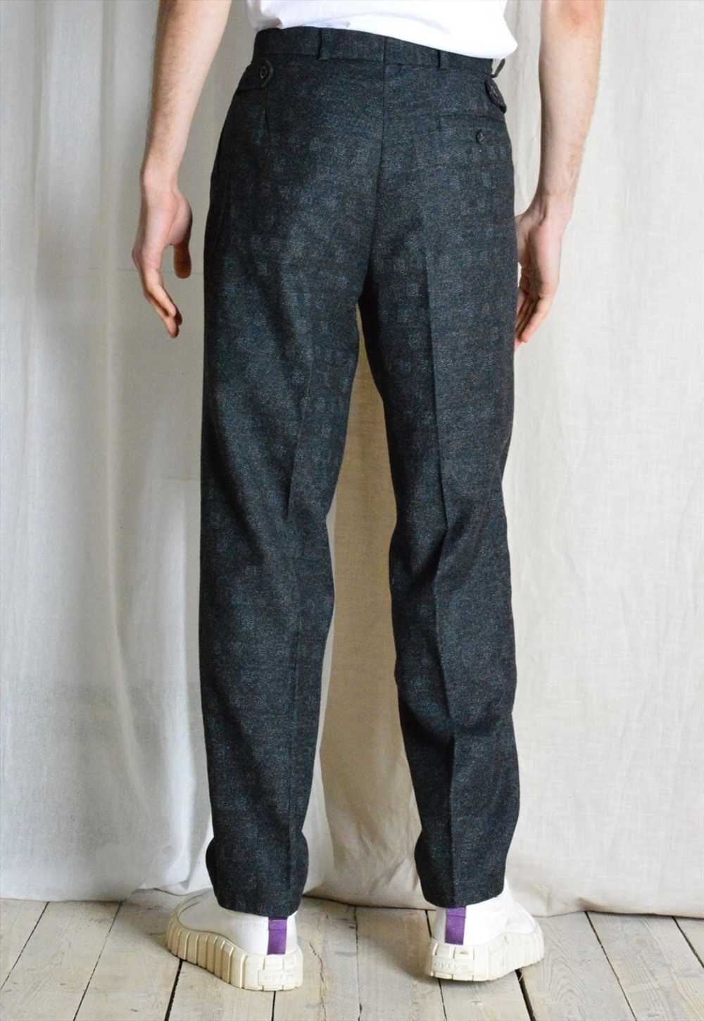 Vintage 70s Dark Grey Check Pleated Mens Pants - image 3