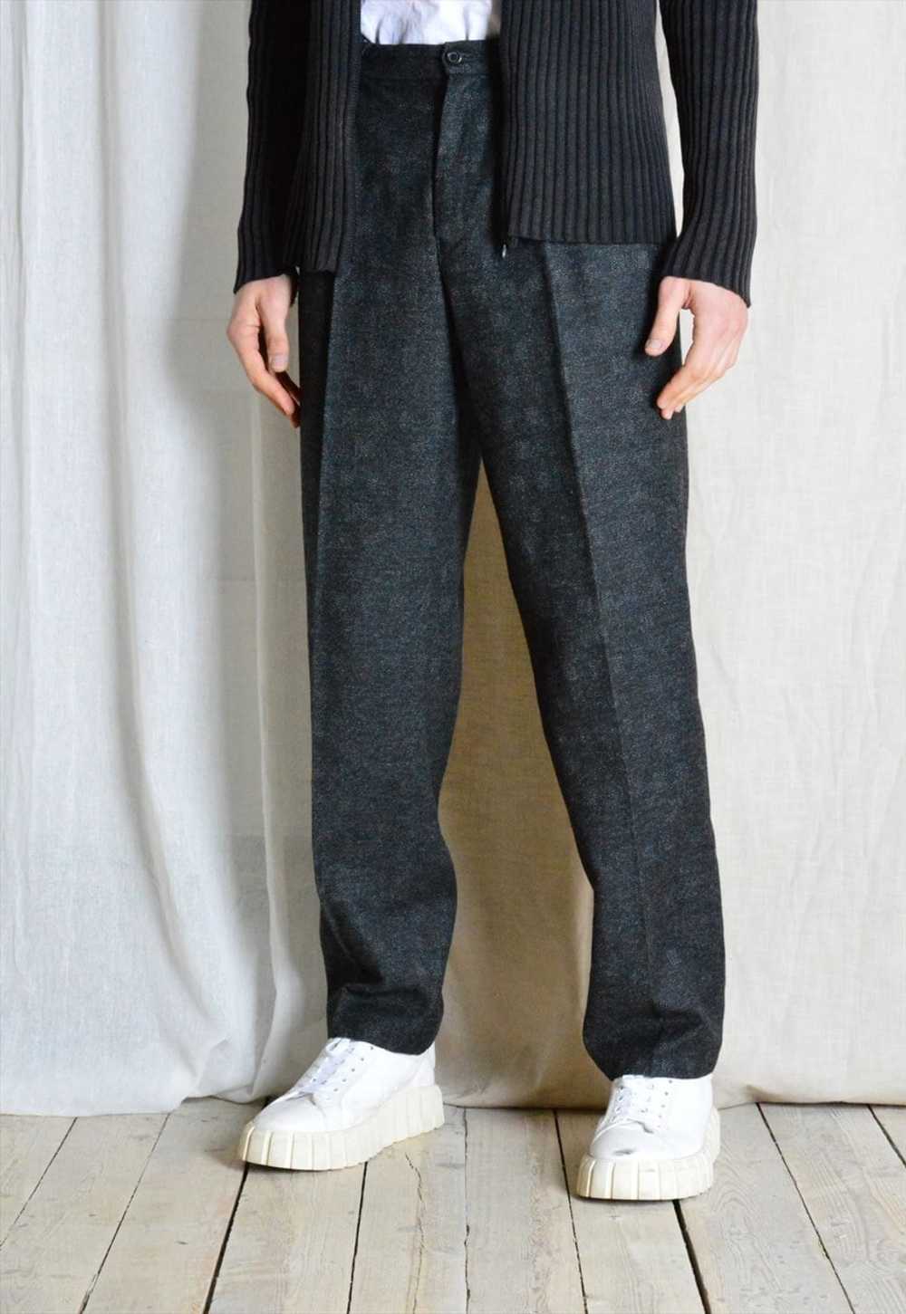 Vintage 70s Dark Grey Check Pleated Mens Pants - image 4
