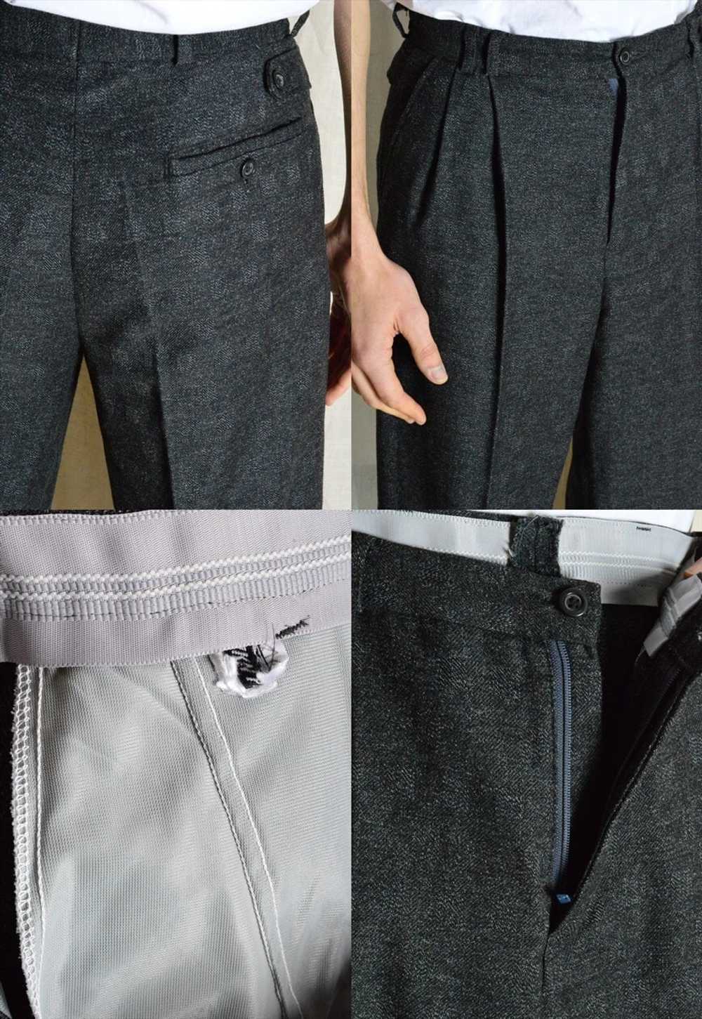Vintage 70s Dark Grey Check Pleated Mens Pants - image 5