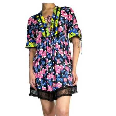 Topshop Floral Print Mini Shift Dress Size 6 - image 1