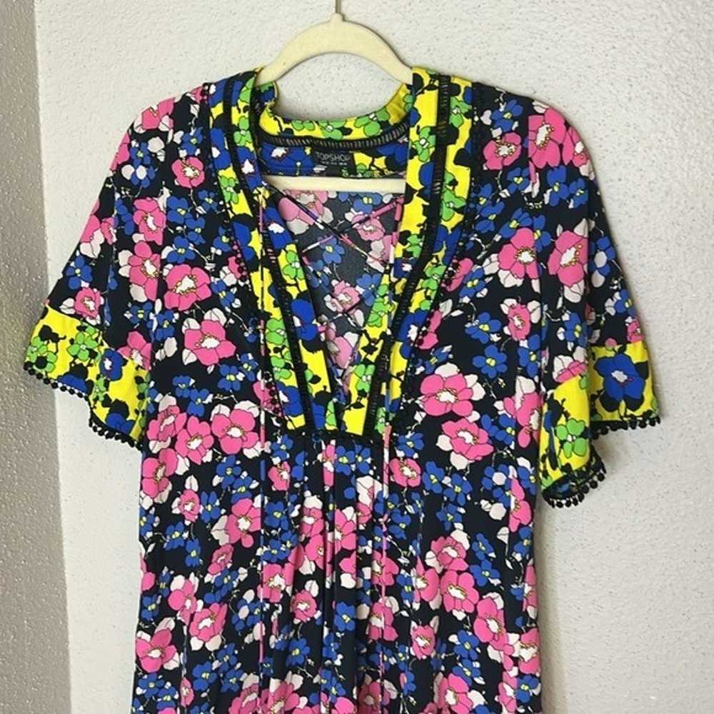 Topshop Floral Print Mini Shift Dress Size 6 - image 4