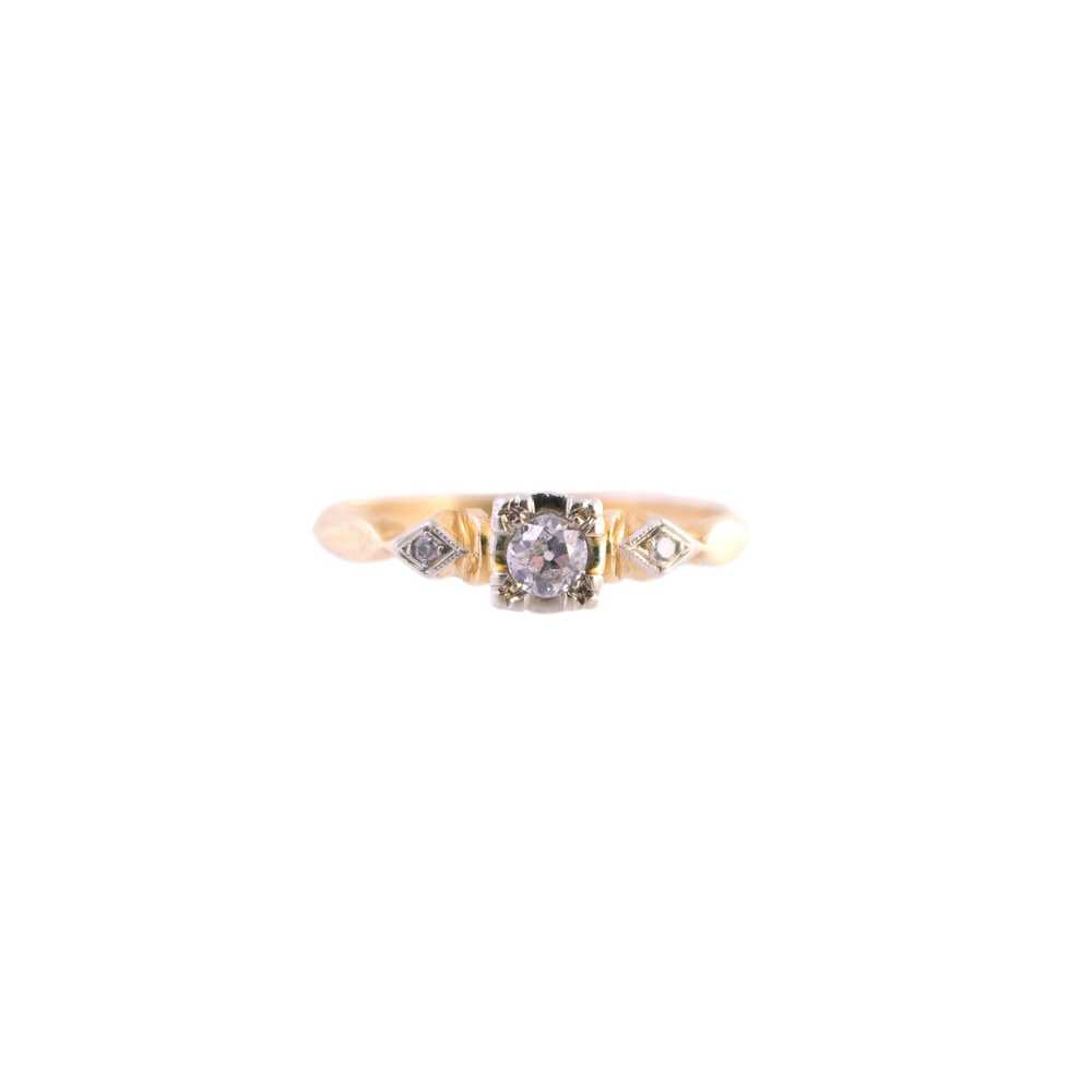 14K Two Tone 3 Diamond Engagement Ring - image 1