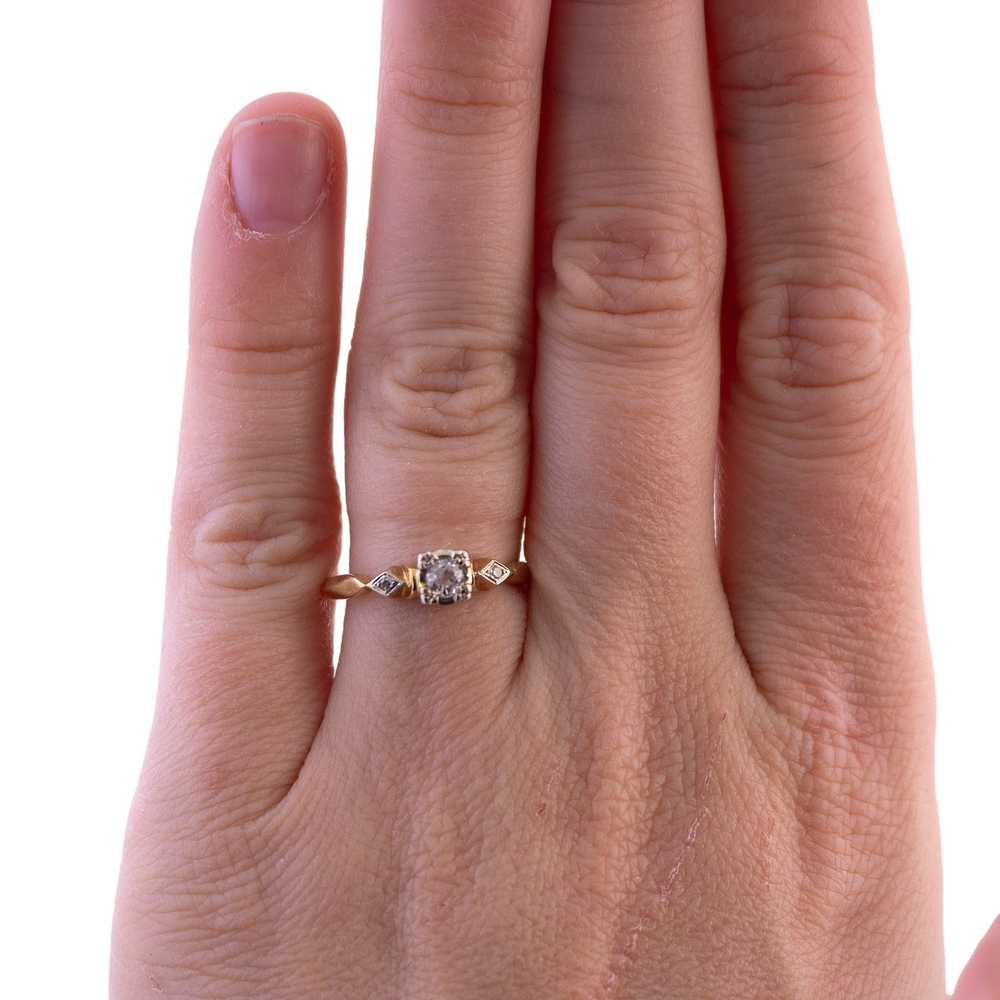14K Two Tone 3 Diamond Engagement Ring - image 2