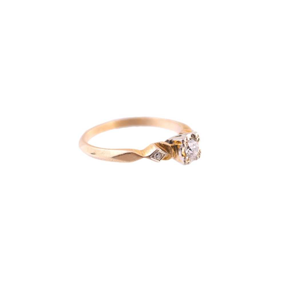 14K Two Tone 3 Diamond Engagement Ring - image 3