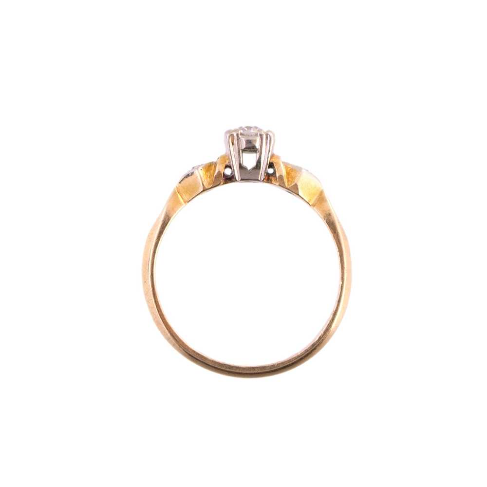 14K Two Tone 3 Diamond Engagement Ring - image 4