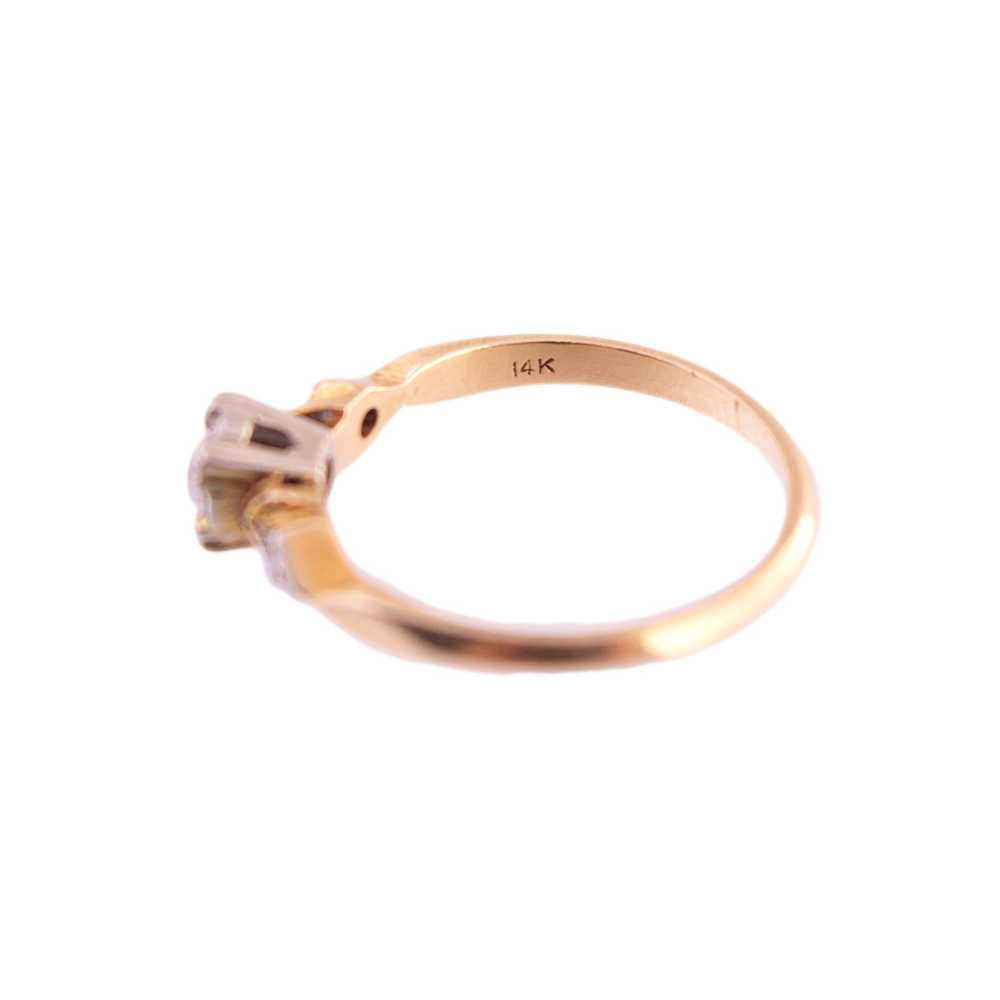 14K Two Tone 3 Diamond Engagement Ring - image 5
