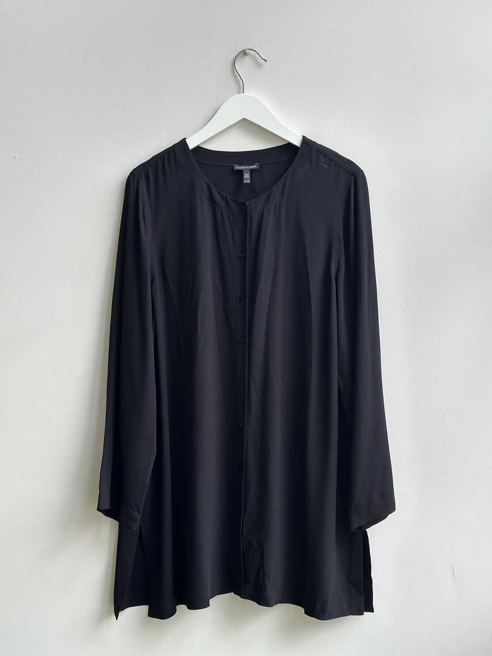Eileen Fisher Oversized Black Silk Top Size XL - image 1