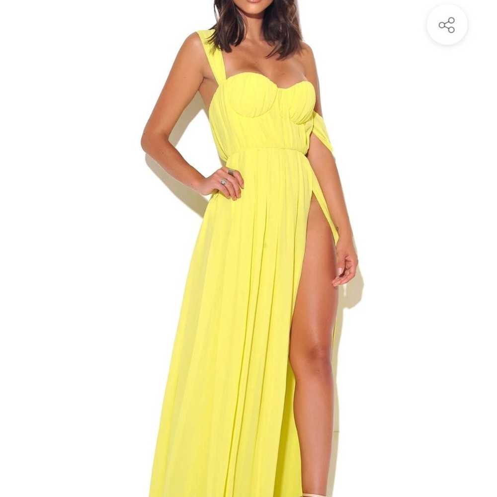 Paradise High Slit Yellow Chiffon Maxi Dress - image 2