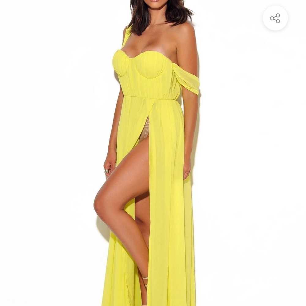 Paradise High Slit Yellow Chiffon Maxi Dress - image 4