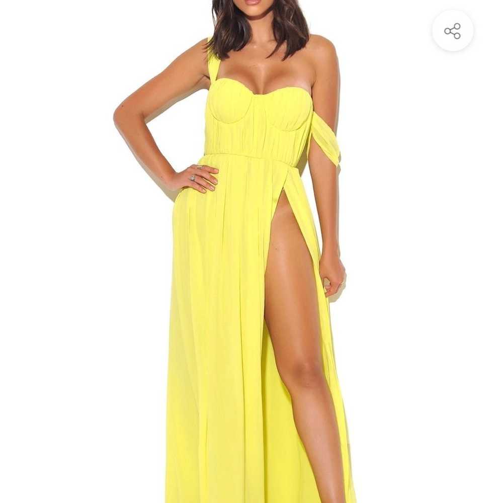 Paradise High Slit Yellow Chiffon Maxi Dress - image 5