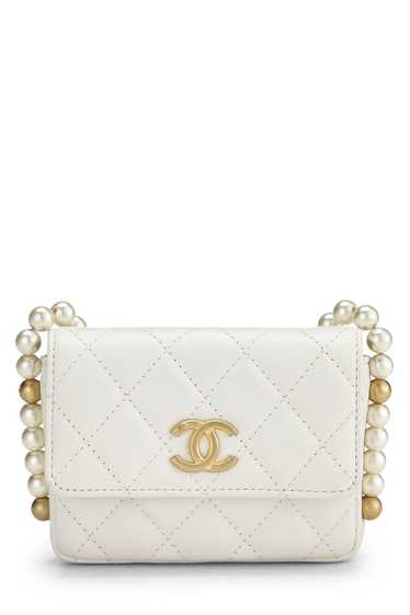 White Calfskin About Pearls Card Holder With Chain - image 1
