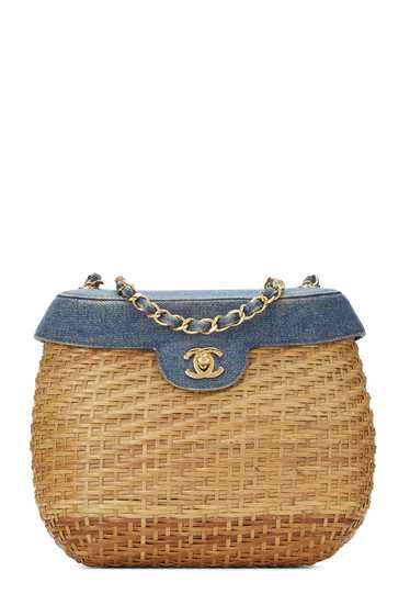 Blue Denim & Natural Wicker Basket Bag