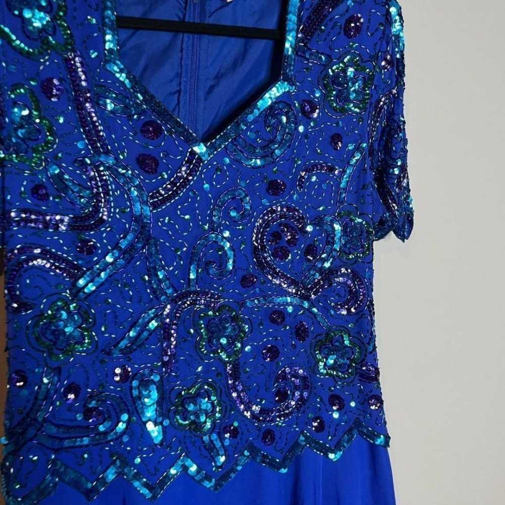 Vintage Laurence Kazar blue silk beaded dress - image 2
