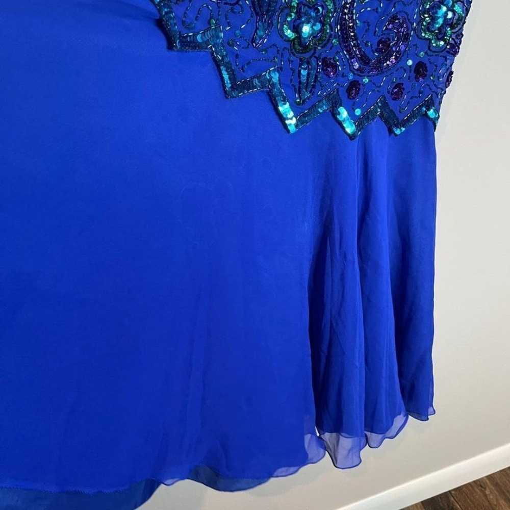 Vintage Laurence Kazar blue silk beaded dress - image 5
