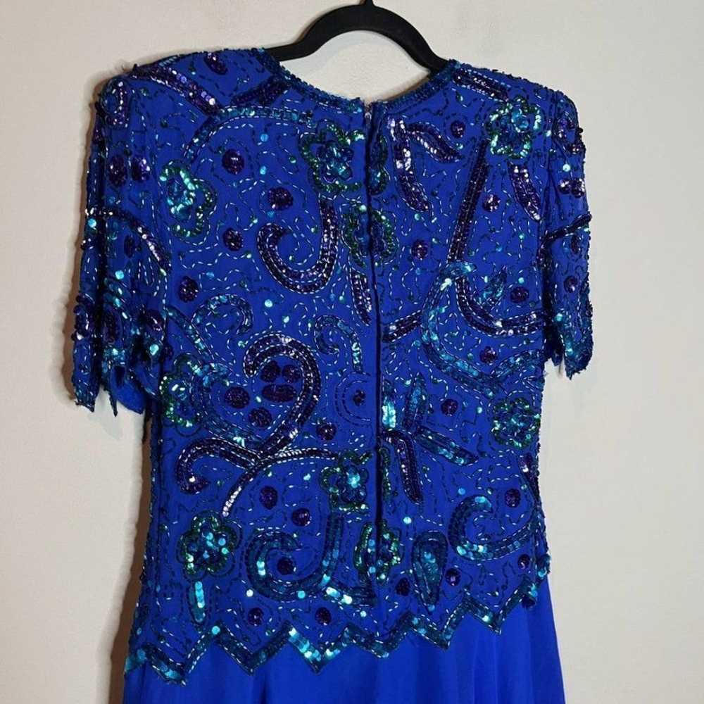 Vintage Laurence Kazar blue silk beaded dress - image 6