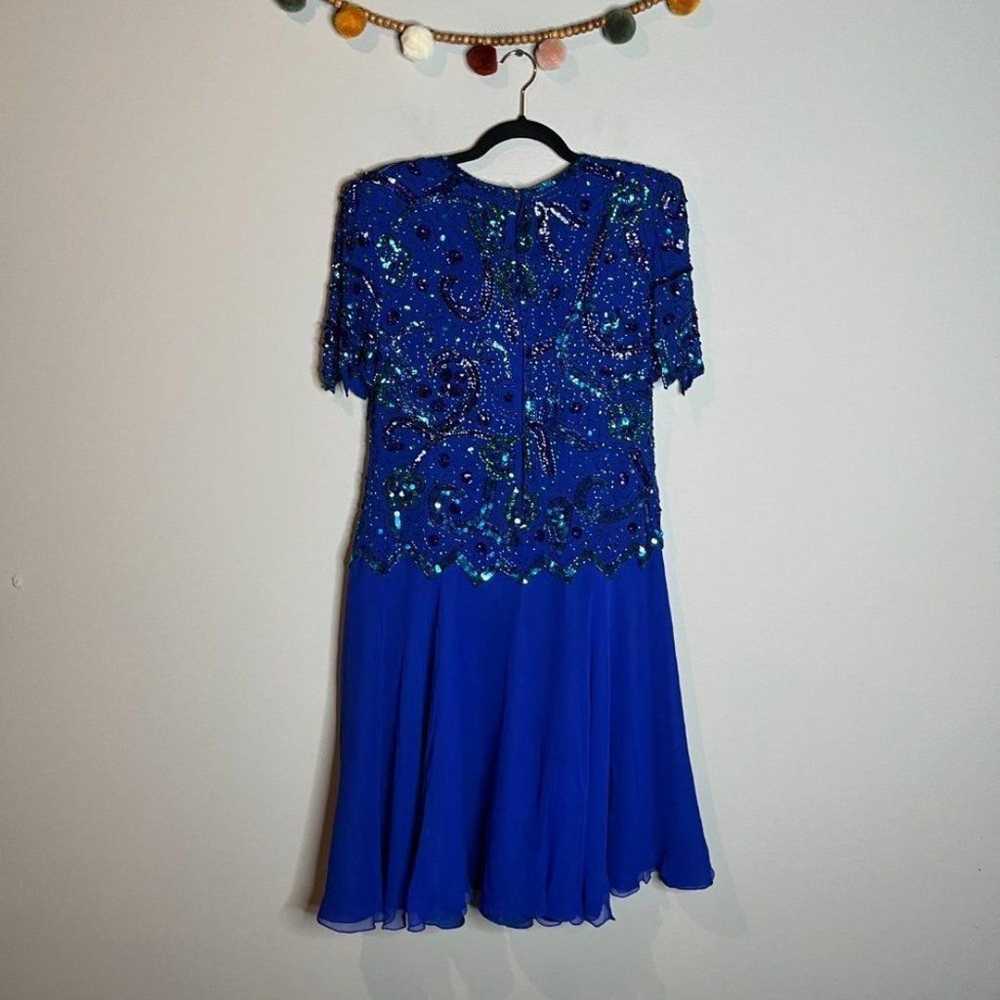 Vintage Laurence Kazar blue silk beaded dress - image 7