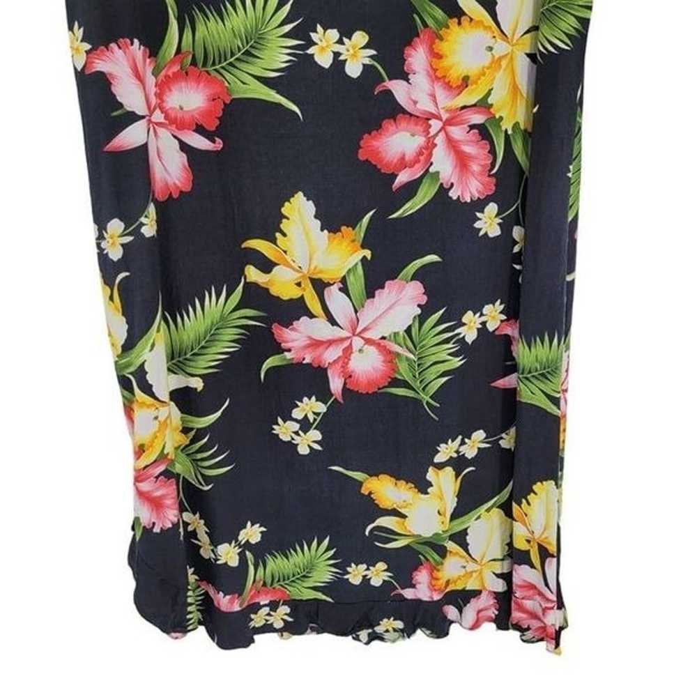 80's Two Palms Dress Hawaiian Sleeveless Ruffle H… - image 10