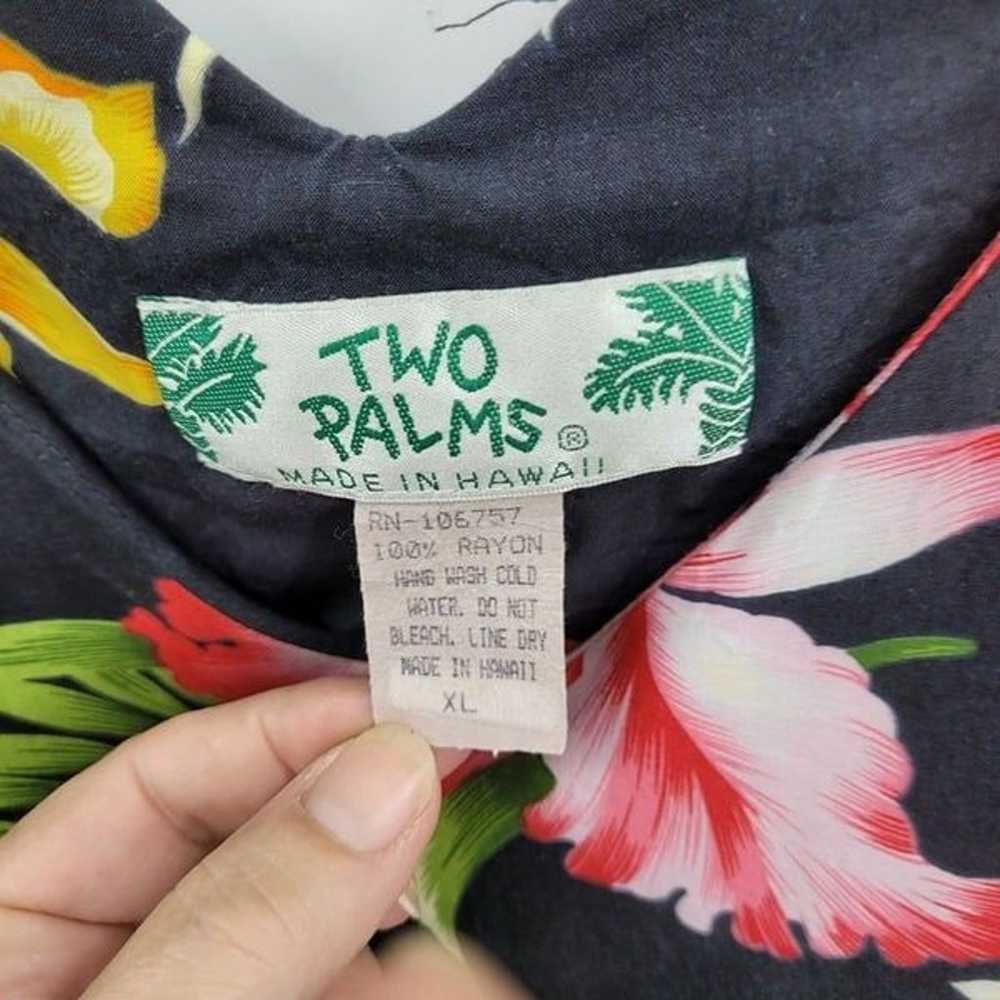 80's Two Palms Dress Hawaiian Sleeveless Ruffle H… - image 3