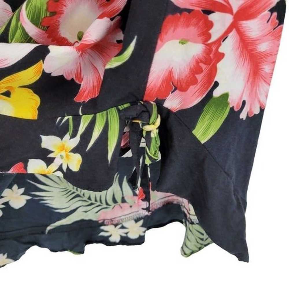 80's Two Palms Dress Hawaiian Sleeveless Ruffle H… - image 4