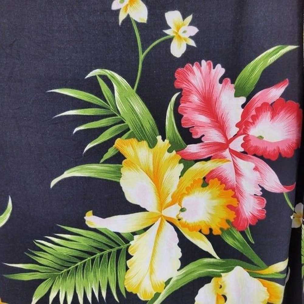 80's Two Palms Dress Hawaiian Sleeveless Ruffle H… - image 5