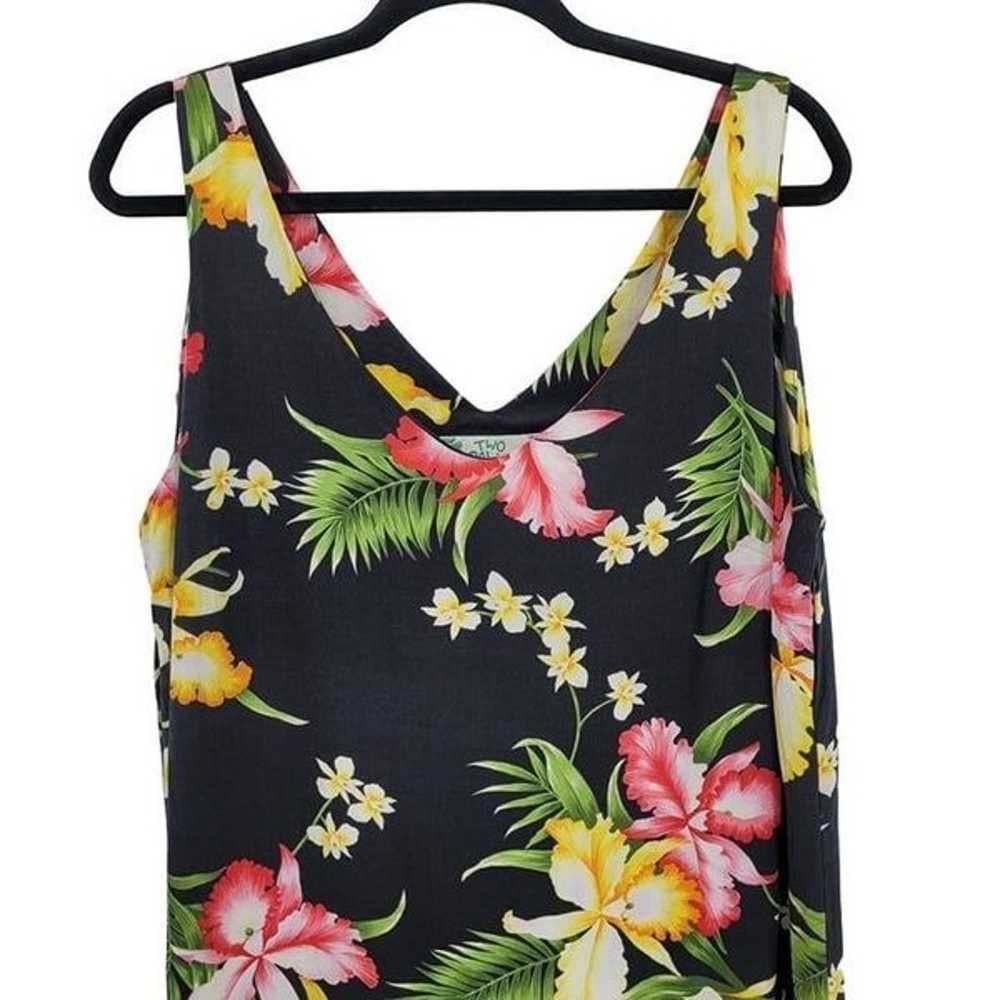 80's Two Palms Dress Hawaiian Sleeveless Ruffle H… - image 6