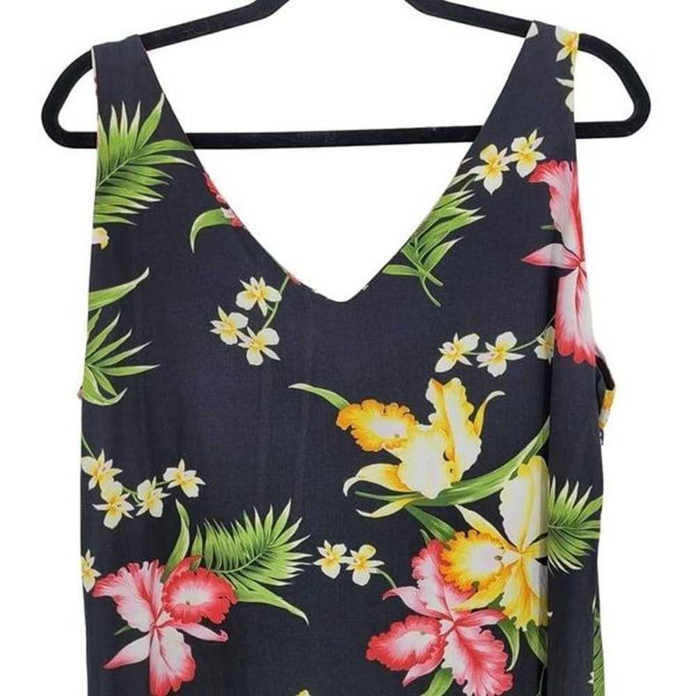 80's Two Palms Dress Hawaiian Sleeveless Ruffle H… - image 9