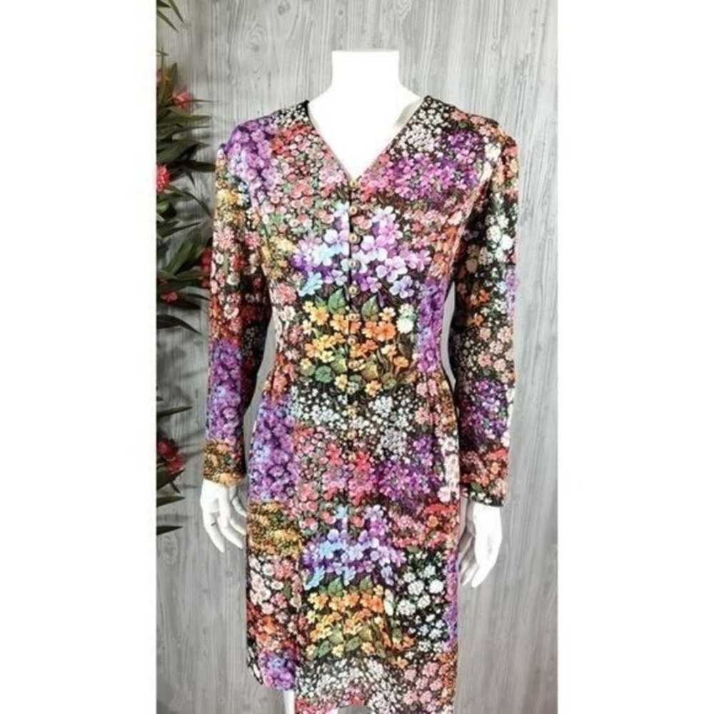 Large Vintage 60s Barkcloth Floral Dress Romantic… - image 4