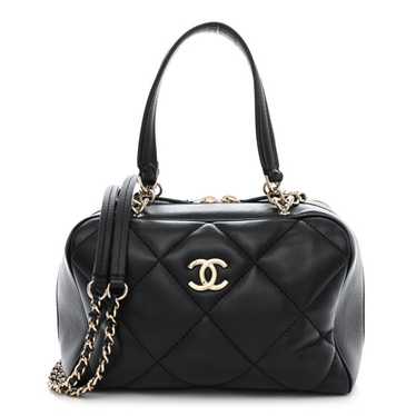 CHANEL Lambskin Quilted Small Bowling Bag Black - image 1