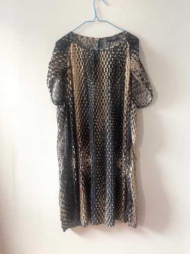 Piazza Sempione Pleated Snakeskin Print Shift Dres